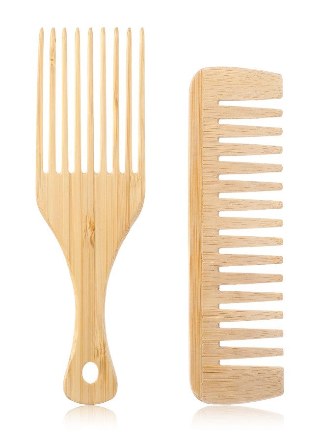 Aeaocvo 2 PCS Wood Hair Pick Wooden Comb Bamboo Wide Tooth Comb, Anti-Static Hair Pick Comb for Curly Hair Detangling & Styling for Men & Women - Image 1